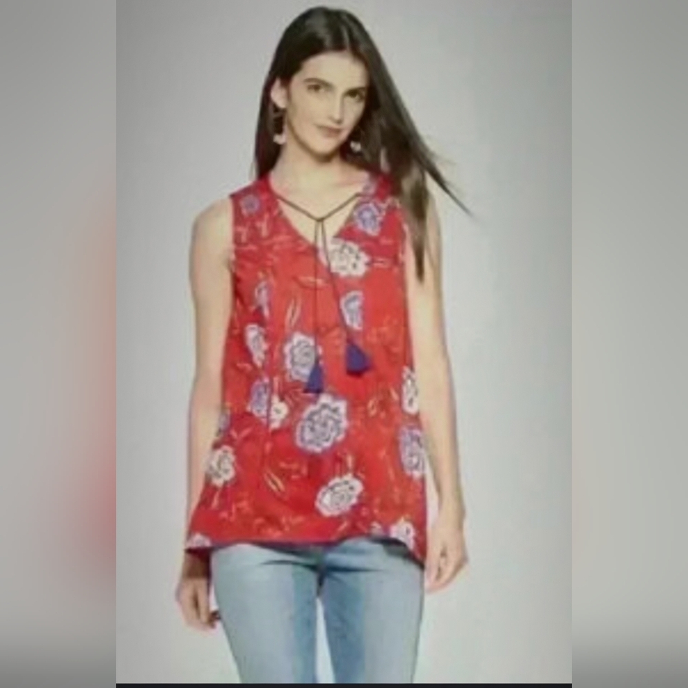 Knox Rose Women Sleeveless Western Red Floral Blouse Size XXL